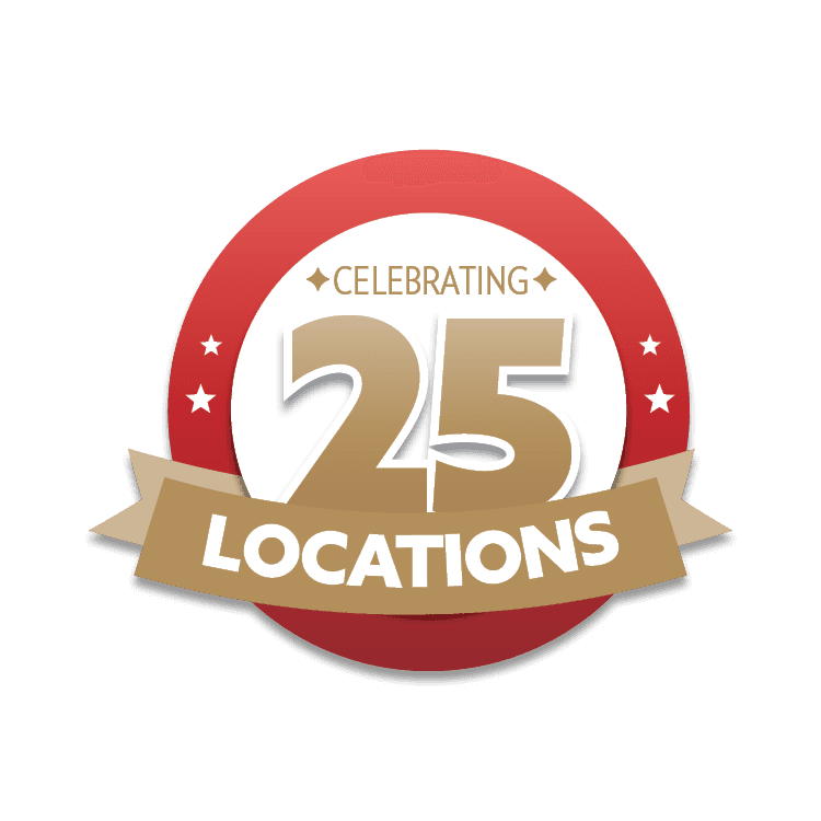 Celebrating 25 Locations commemorative badge