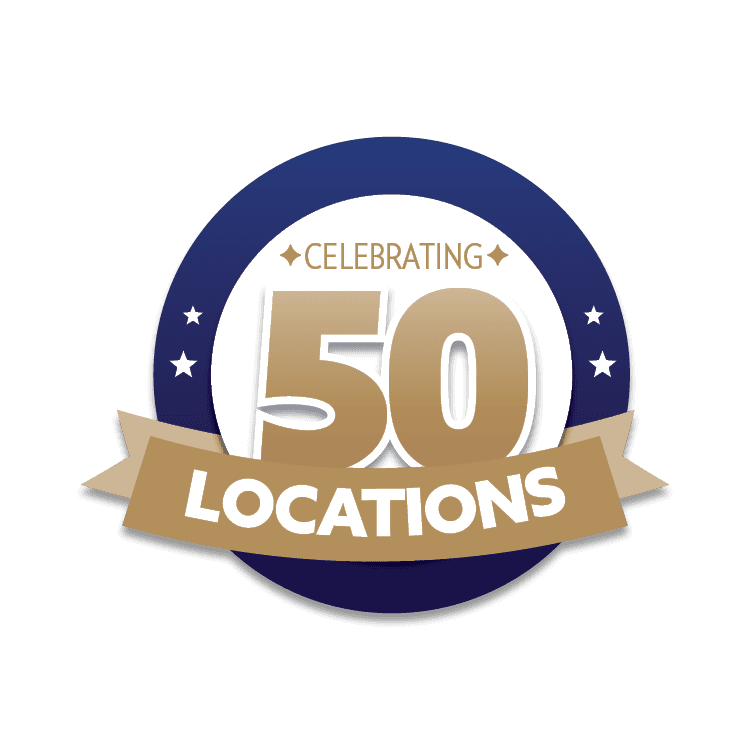 Celebrating 50 Locations commemorative badge