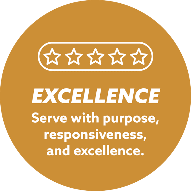 Excellence: Serve with purpose, responsiveness, and excellence