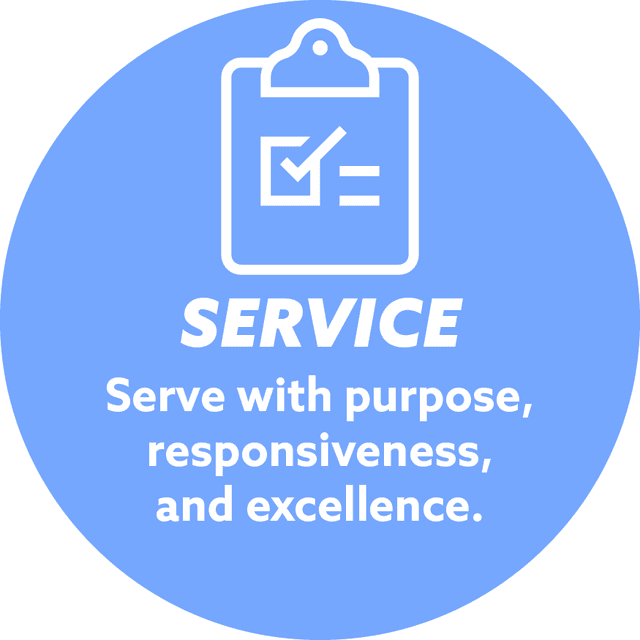 Service: Serve with purpose, responsiveness, and excellence