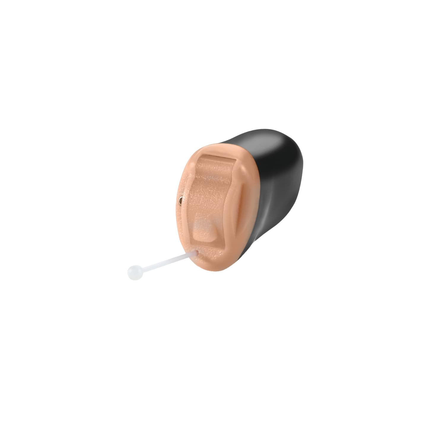 Invisible-In-Canal (IIC) hearing aid — beige custom-molded with removal cord